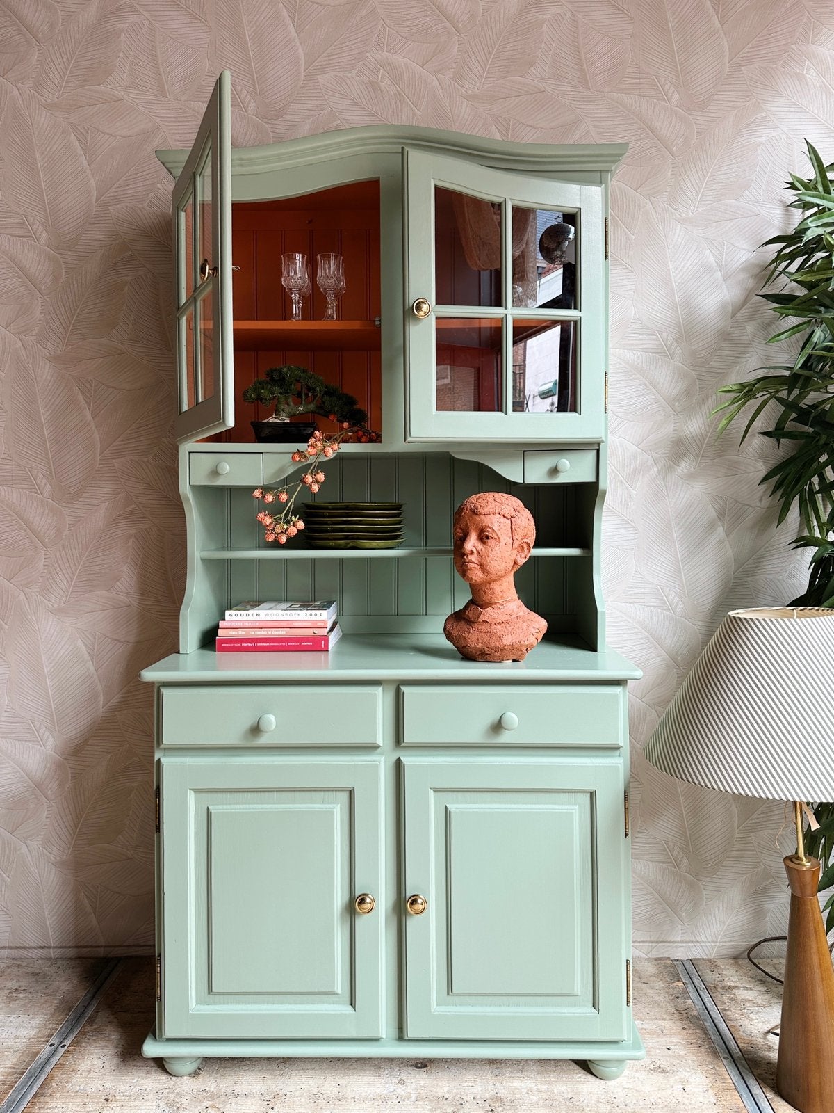 Vintage buffetkast in LAB kleuren, groen en terracotta, -, -, Zo goed als nieuw, Minder dan 100 cm