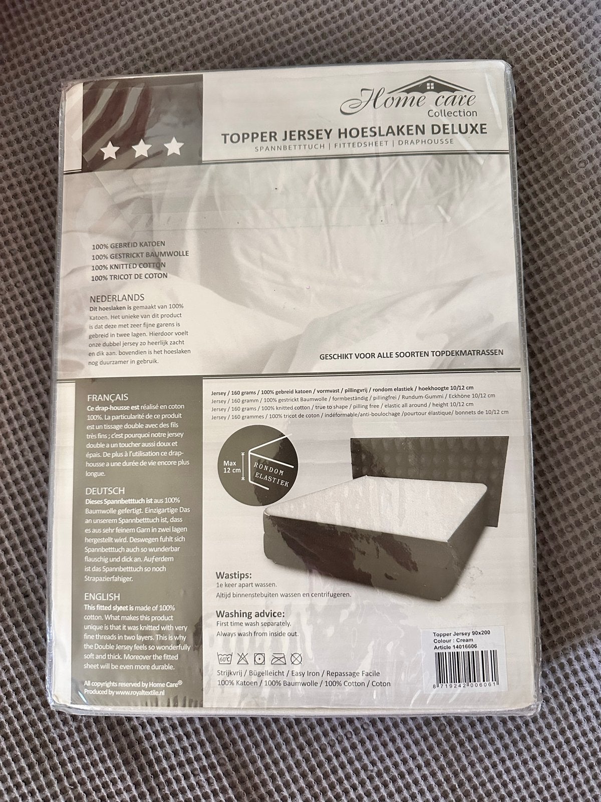 Topper Jersey Hoeslaken Deluxe - Nieuw, Eenpersoons, Verzenden, Nieuw, Wit