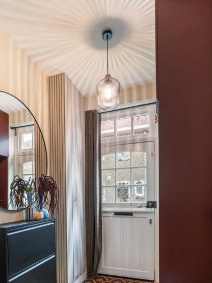 IKEA SOLKLINT hanglamp messing/grijs helder glas, Ophalen, Zo goed als nieuw, Glas