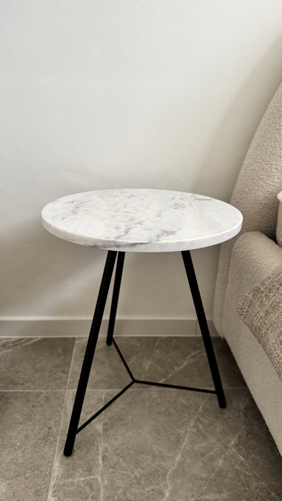 2x Unieke marmeren bijzettafel als nieuw (matte afwerking), Ophalen, Minder dan 55 cm, Rond, Zo goed als nieuw