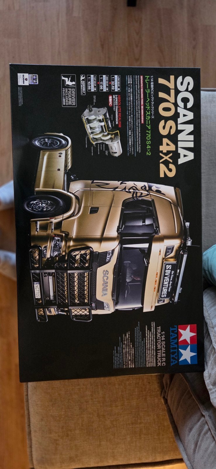 Tamiya Scania 770S 4x2 RC Vrachtwagen met trailer +Container, Schaal 1:14, Zo goed als nieuw, Auto onroad, Ophalen