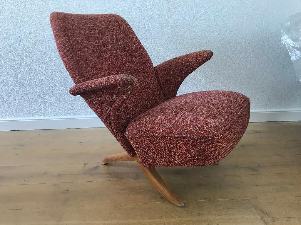 Artifort Theo Ruth Pinguin Congo rood fauteuil stoel, Huis en Inrichting, Fauteuils, Gebruikt, 75 tot 100 cm, Ophalen of Verzenden