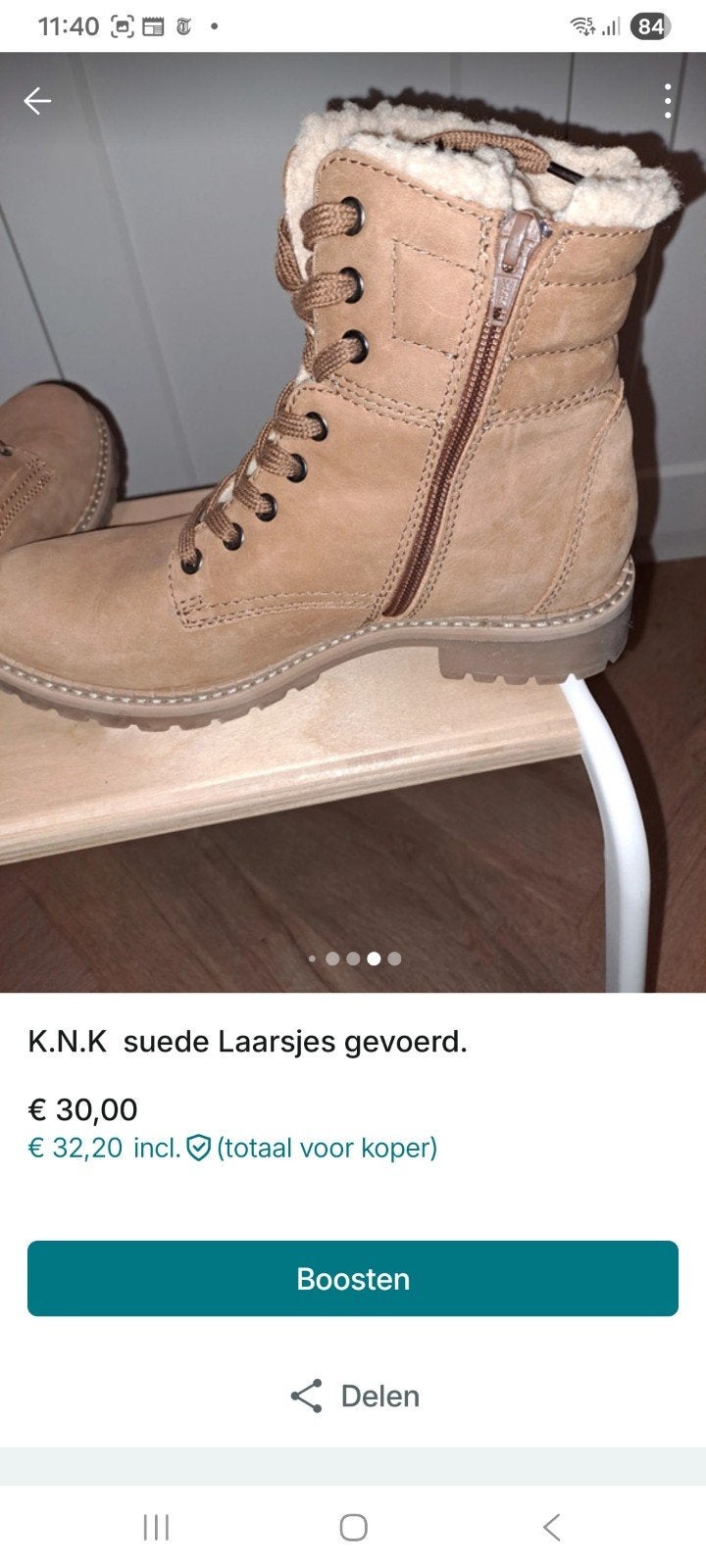 K.N.K. suède gevoerde laarsjes, maat 40, Beige, Lage of Enkellaarzen, Ophalen of Verzenden, Zo goed als nieuw