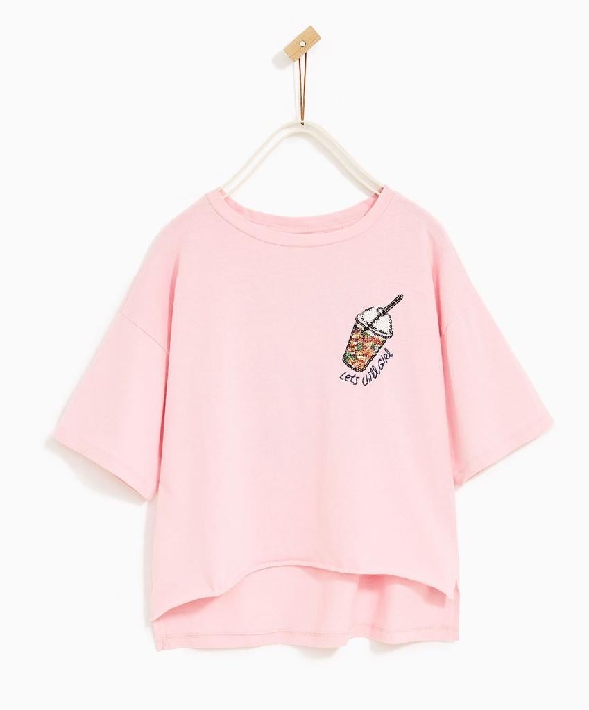 Zara roze wijde oversized shirt top glitters en tekst 164, Meisje, Nieuw, Ophalen of Verzenden, Zara