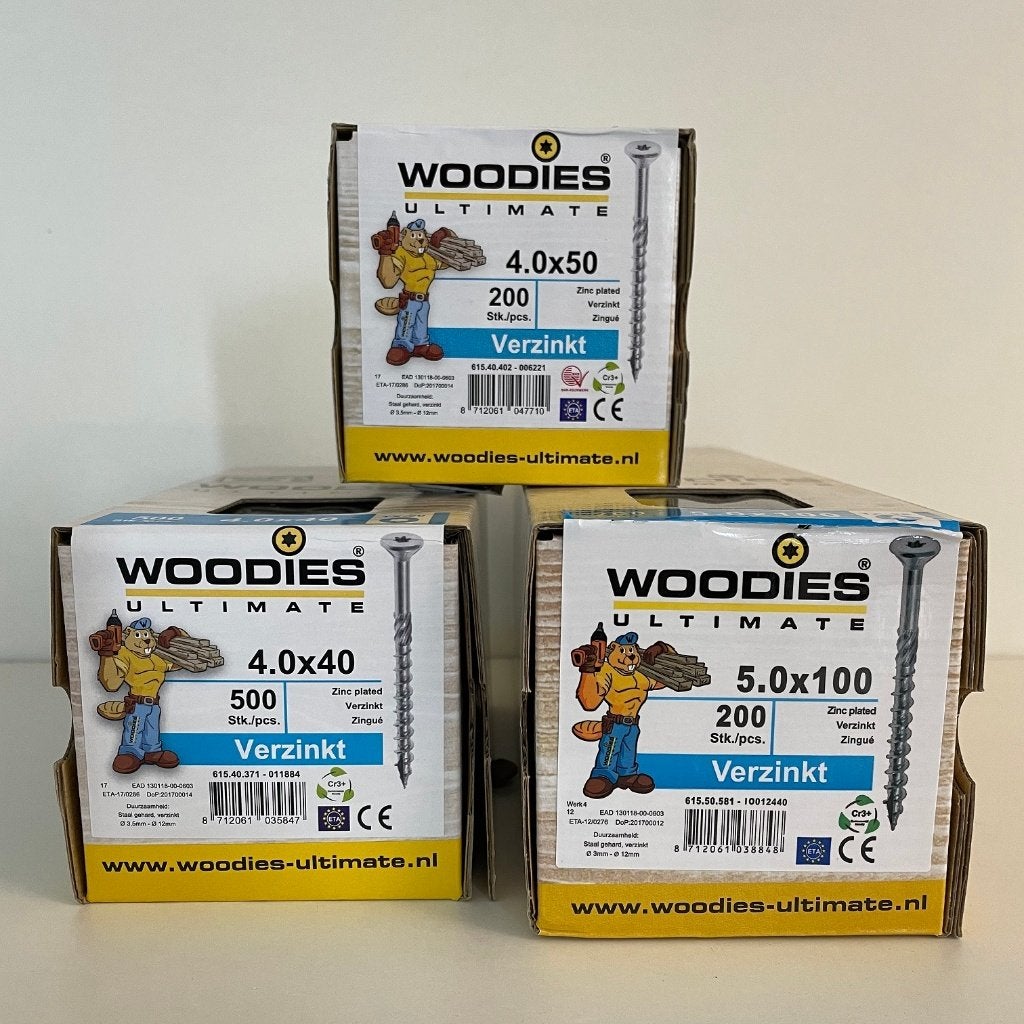 Woodies torx schroeven, verzinkt, schield of rvs, Ophalen, Schroeven, Nieuw, Minder dan 50 mm