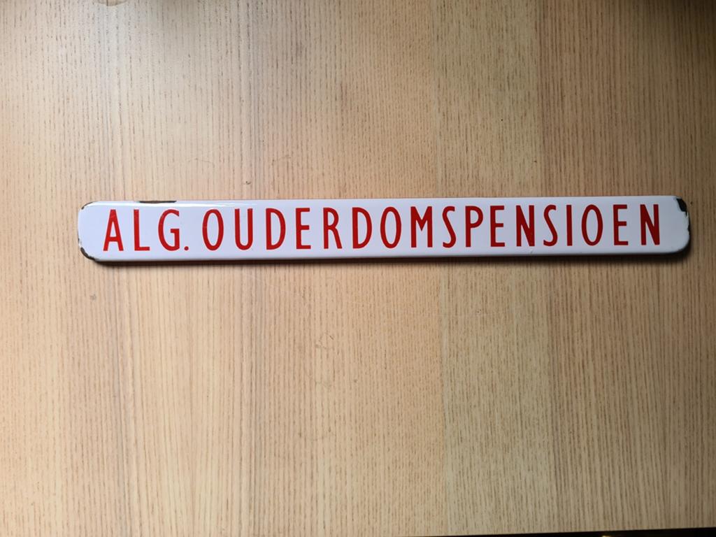 Emaille bordje Alg. Ouderdomspensioen, Ophalen of Verzenden, Reclamebord