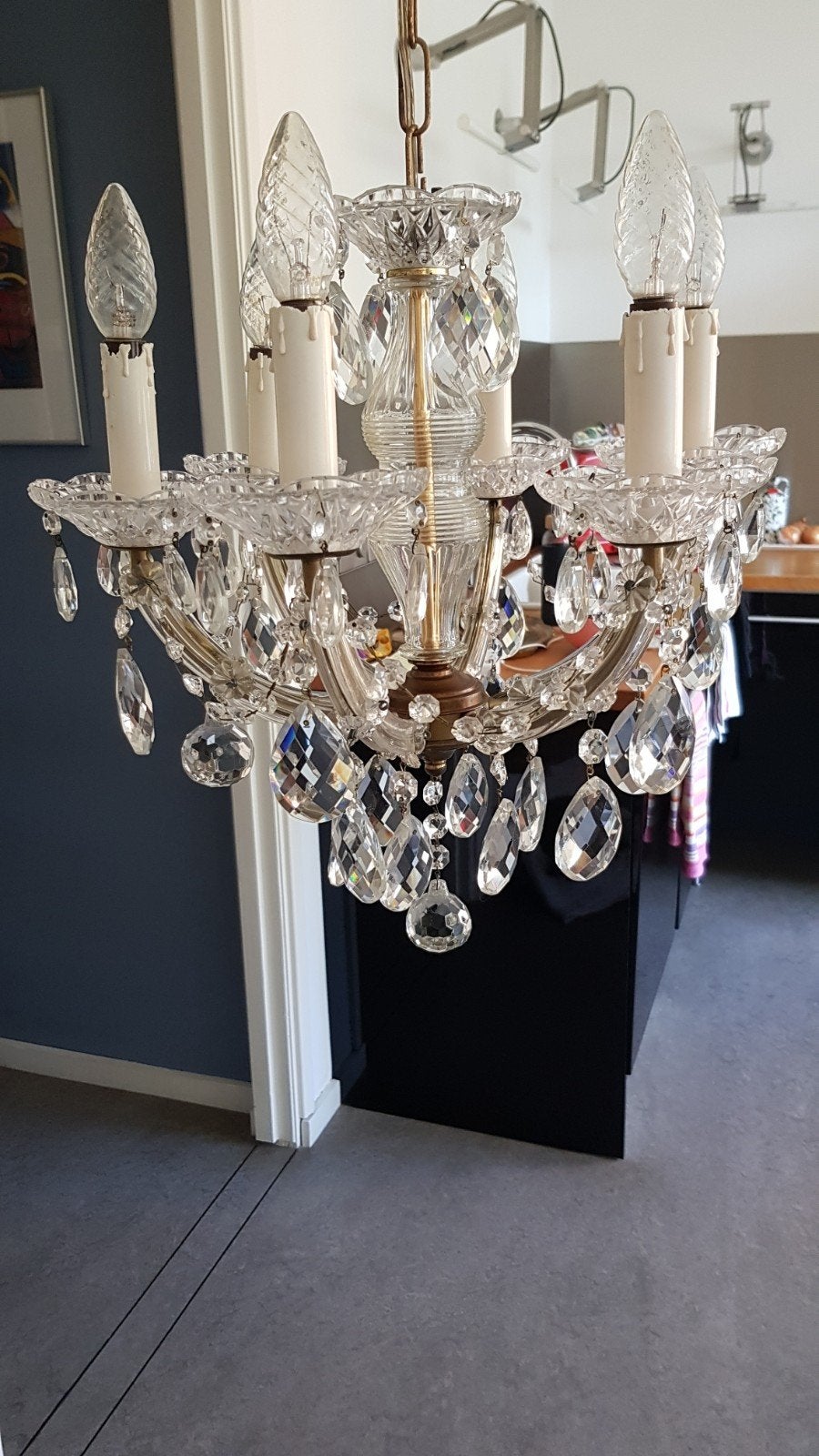 Vintage Maria Theresia kroonluchter kristal 40x45cm, Ophalen, Zo goed als nieuw, Glas, E14 (klein)