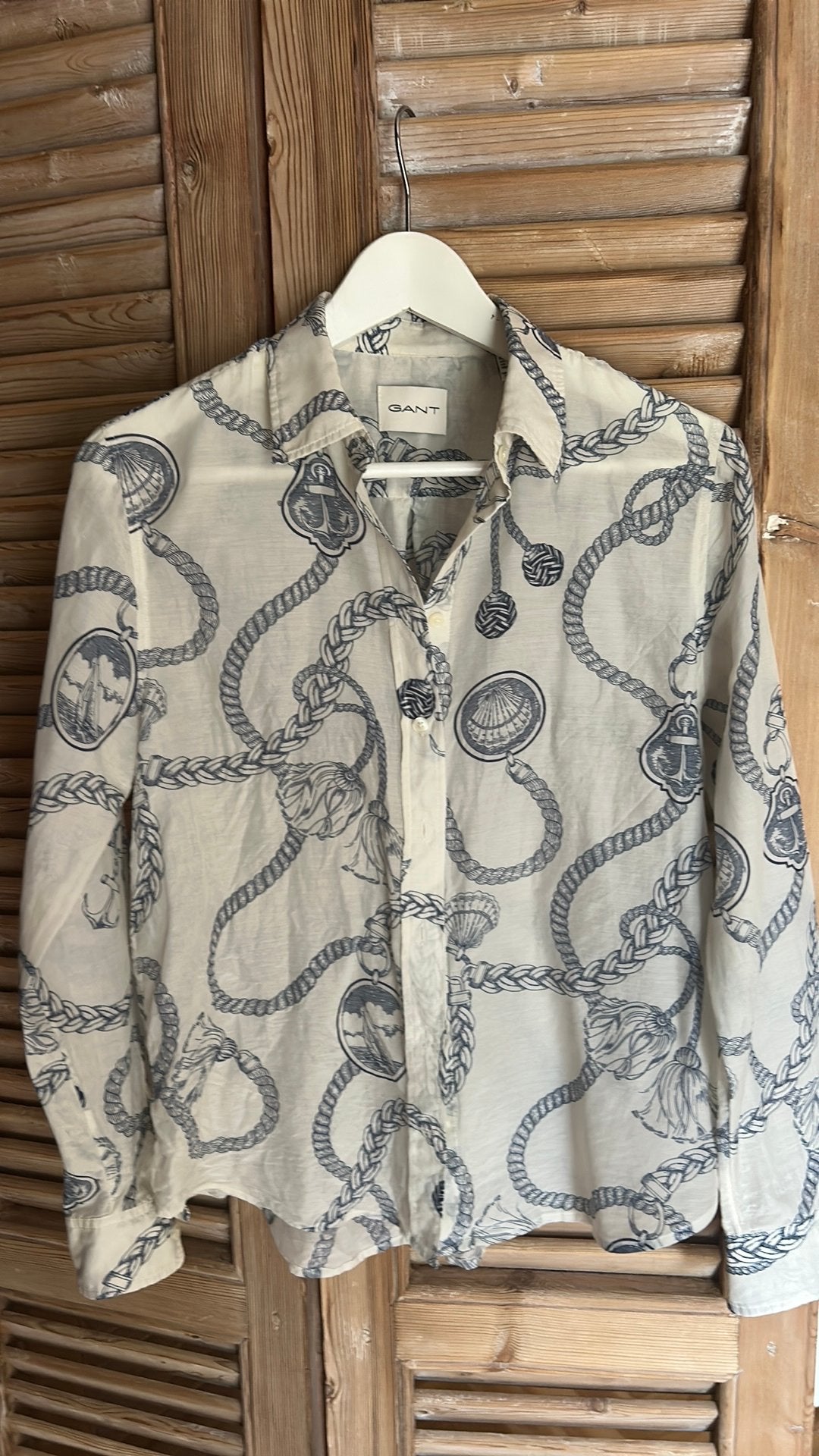 GANT blouse katoen zijde creme blauw 38, Ophalen of Verzenden, Zo goed als nieuw, Maat 38/40 (M), Blauw