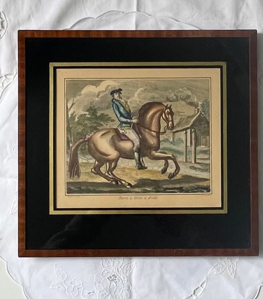 Vintage ingelijste prent: Ruiter te paard, Terre à terre, Antiek en Kunst, Kunst | Schilderijen | Klassiek, Ophalen