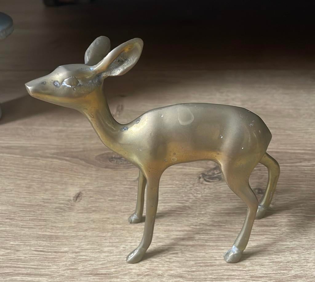 Koperen hert Bambi koper beeld hertje ree, Ophalen of Verzenden, Zo goed als nieuw, Hert, Beeldje of Figuurtje