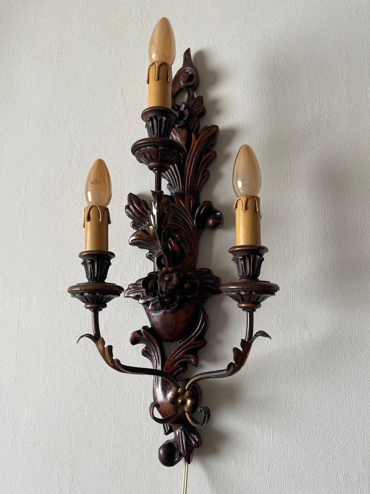 Antiek houten baroque-stijl wandlamp, Ophalen of Verzenden