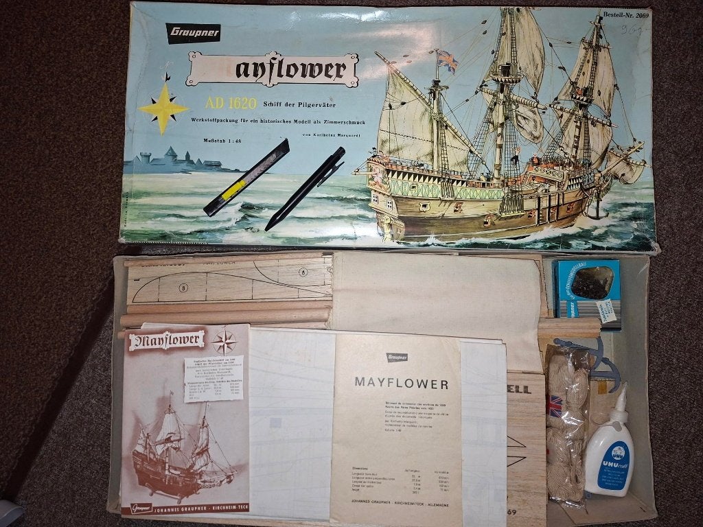 Mayflower zeilboot 1:48 Graupner hout zeilschip vintage, Hobby en Vrije tijd, Verzenden, Nieuw, 1:32 tot 1:50, Overige merken