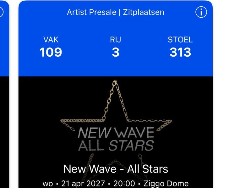4x New wave tickets PREMIUM SEATS 310-313 1e ring WOENSDAG, Drie personen of meer