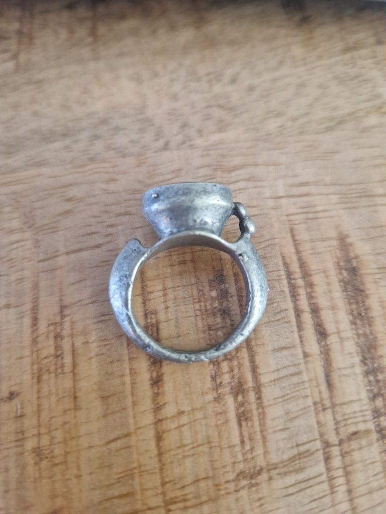 Oude zegelring Tibet met turquoise zegel. Maat 17., Ophalen of Verzenden, Zilver, Ring, Met edelsteen