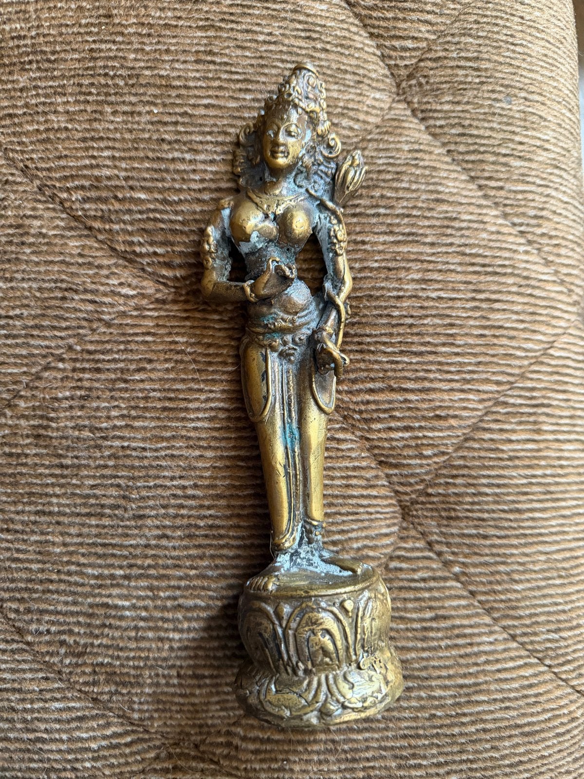 Bronzen Tara Beeld - 19e Eeuws met Mooie Patina, 30 cm, Antiek en Kunst, Goud, Ophalen of Verzenden, Beeld, Brons