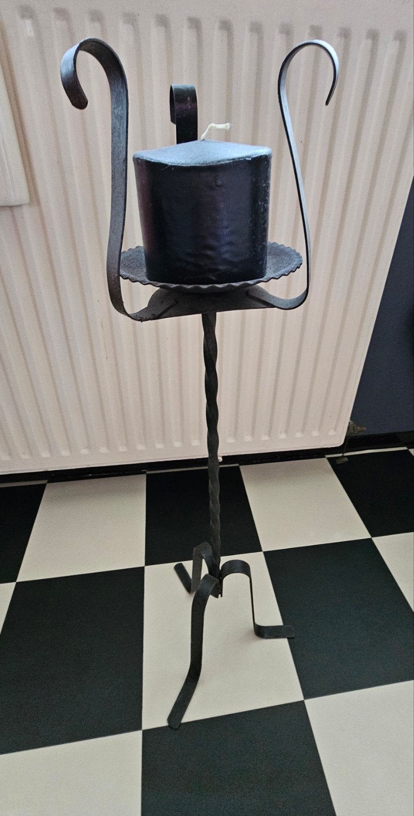 Smeedijzeren hoge staande kaarsenstandaard kandelaar, Ophalen, Zwart, 78 cm, Metaal