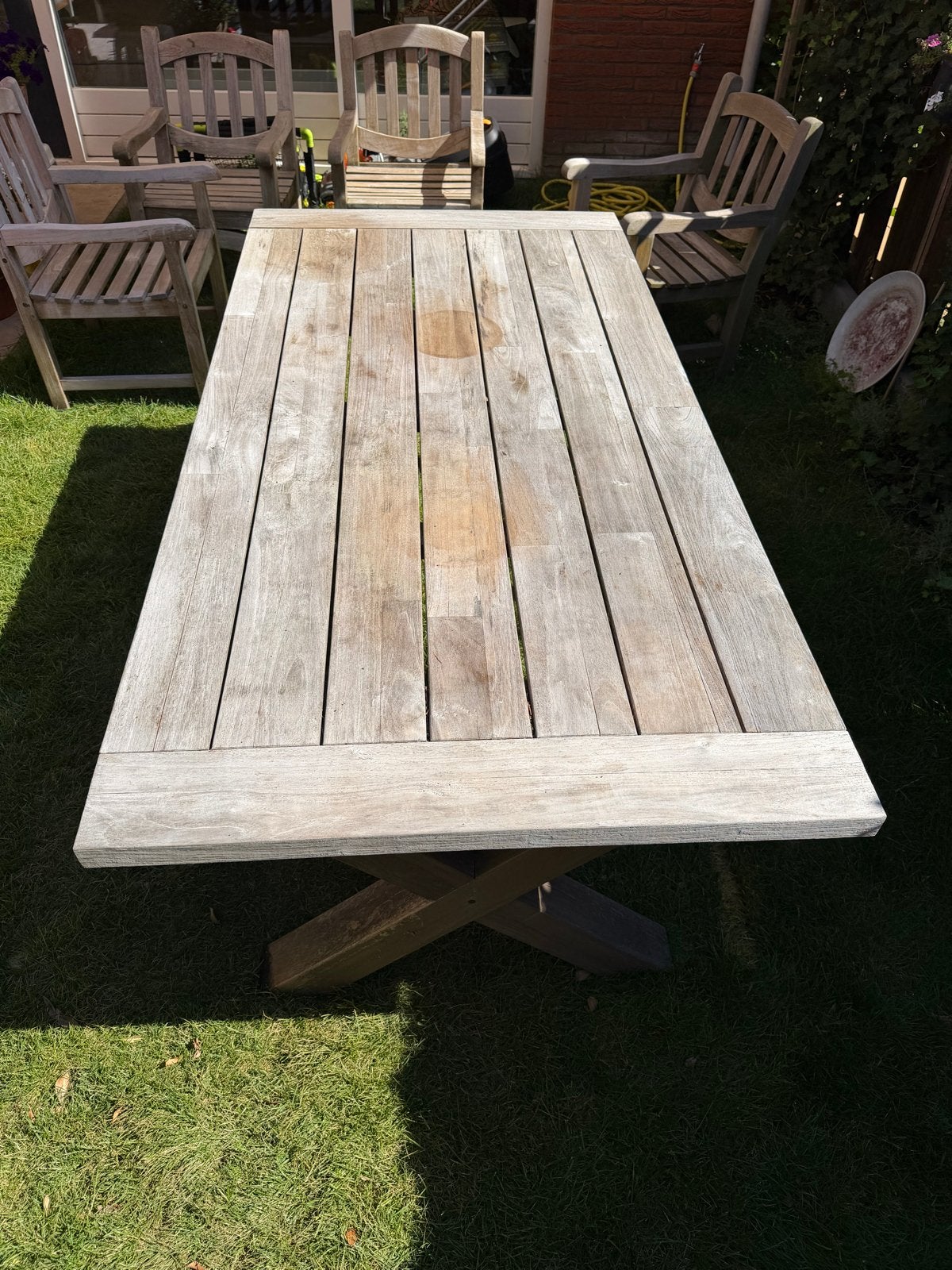 Teakhouten tuinset: tafel en 4 stoelen - Garden Collections, Ophalen of Verzenden, Gebruikt, Rechthoekig, Teakhout