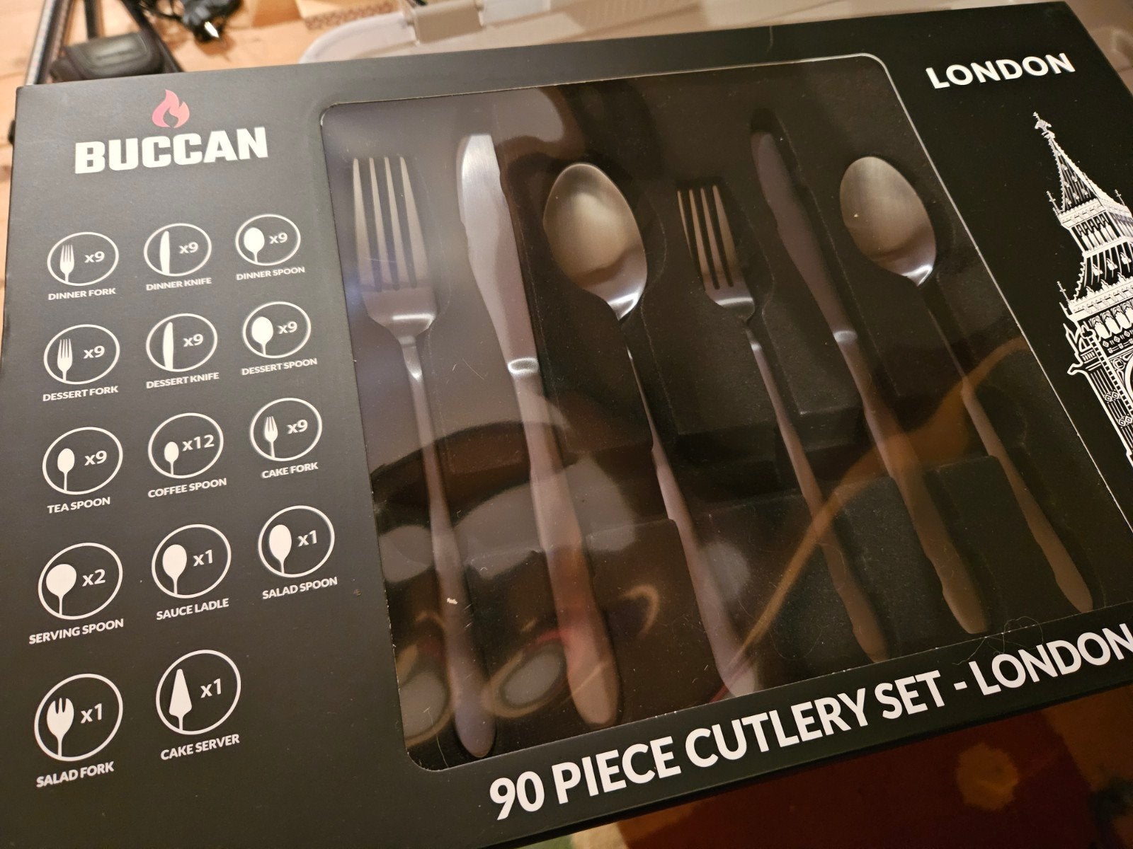 Buccan 90-delige bestekset zwart, Bestekset, Nieuw, Ophalen of Verzenden, Rvs of Chroom