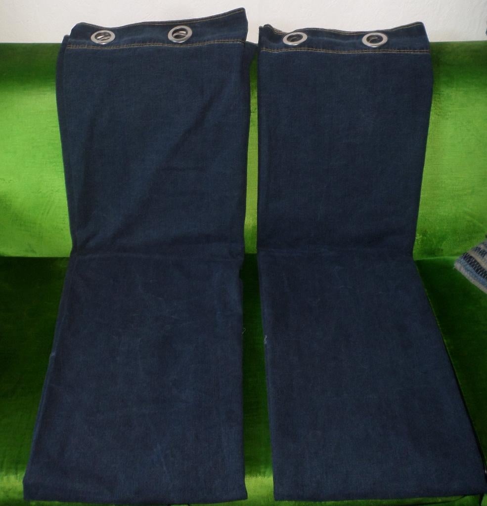 Stoere gordijnen in spijkerstof / jeans / denim met ringen, Ophalen, 100 tot 150 cm, Denim, stoer, 200 cm of meer