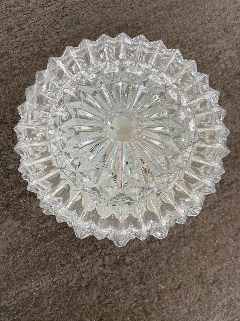 Retro vintage plafonniere geperst glas hoekig jaren 60, Huis en Inrichting, Lampen | Plafondlampen, Ophalen of Verzenden, Zo goed als nieuw