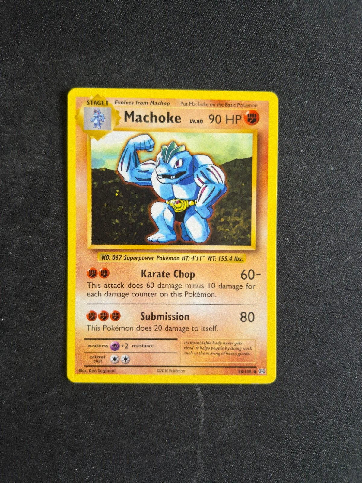 Pokemon Kaart Machoke 58/108, Ophalen of Verzenden, Zo goed als nieuw, Losse kaart, Foil