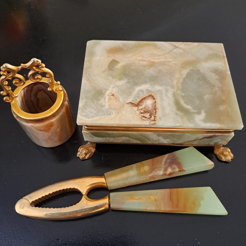Onyx set: doosje, pennenhouder en notenkraker, Ophalen of Verzenden