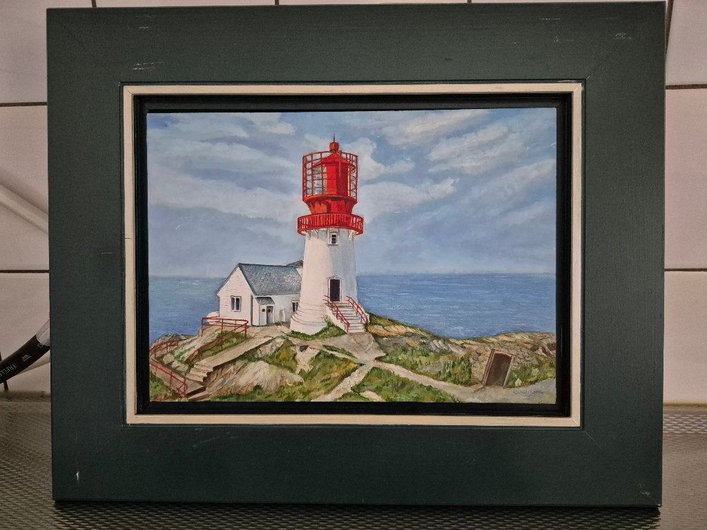 Schilderij 'Vuurtoren aan Zee', Minder dan 50 cm, Gebruikt, Ophalen of Verzenden, Schilderij
