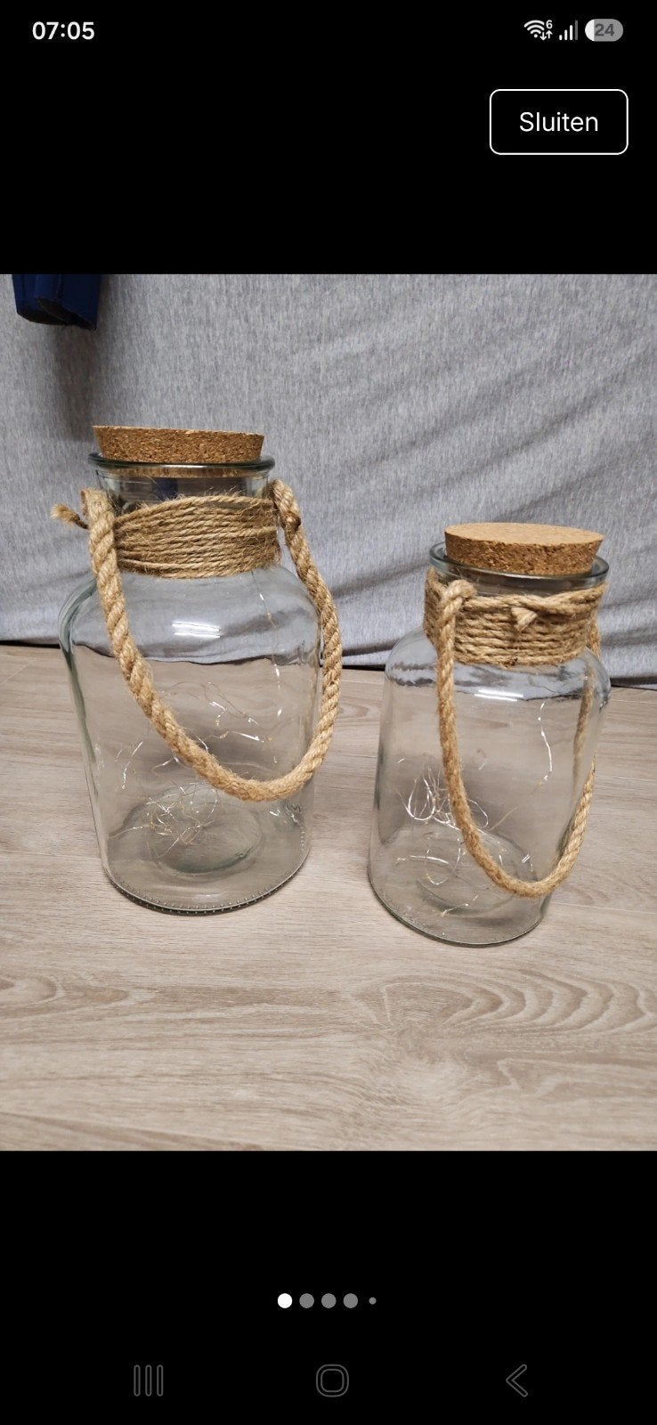 Set van 2 glazen windlichten met LED-lichtsnoer, Ophalen of Verzenden
