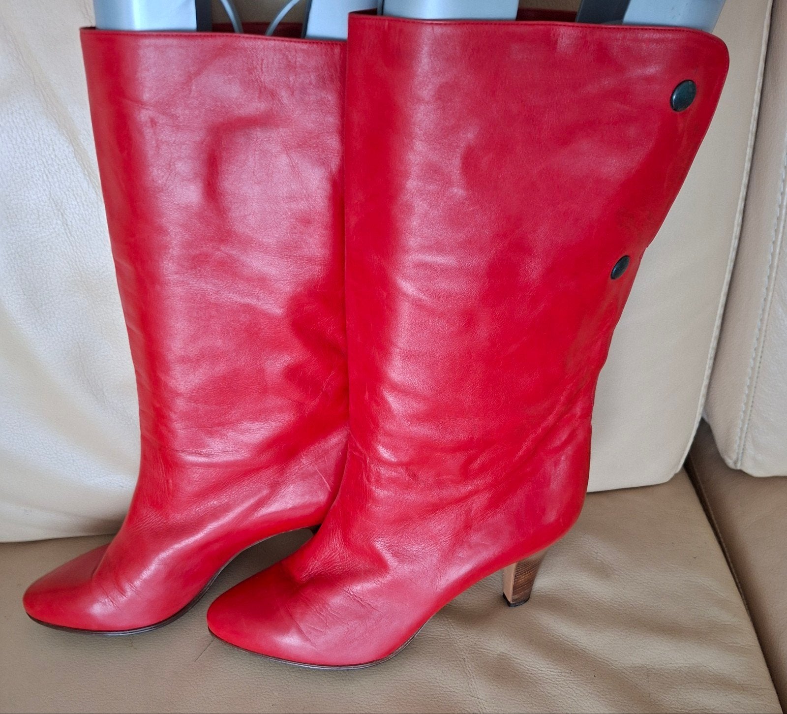 Rode Leren Laarzen van Andorra Interfashion maat 39, Ophalen of Verzenden, Rood, Hoge laarzen