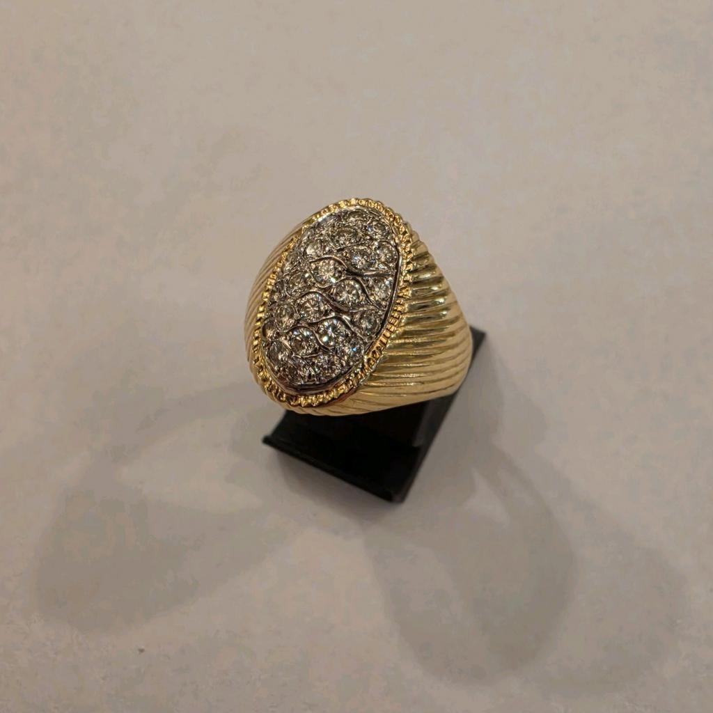 14 karaats gouden heren zegelring bezet met Diamanten, Sieraden, Tassen en Uiterlijk, Ringen, 19 tot 20, Heer, Ophalen of Verzenden