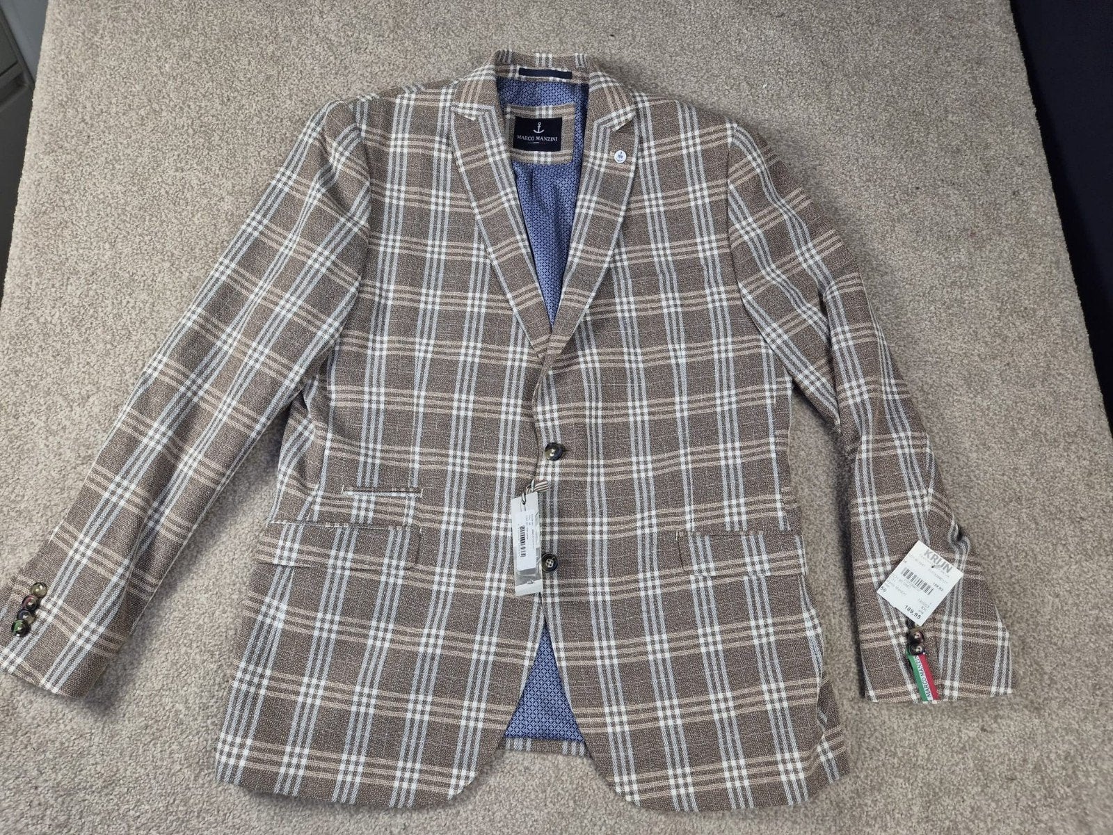 Marco Manzini Geruit Colbert blazer Maat 56 Nieuw met labels, Bruin, Marco Manzini, Ophalen of Verzenden, Maat 56/58 (XL)