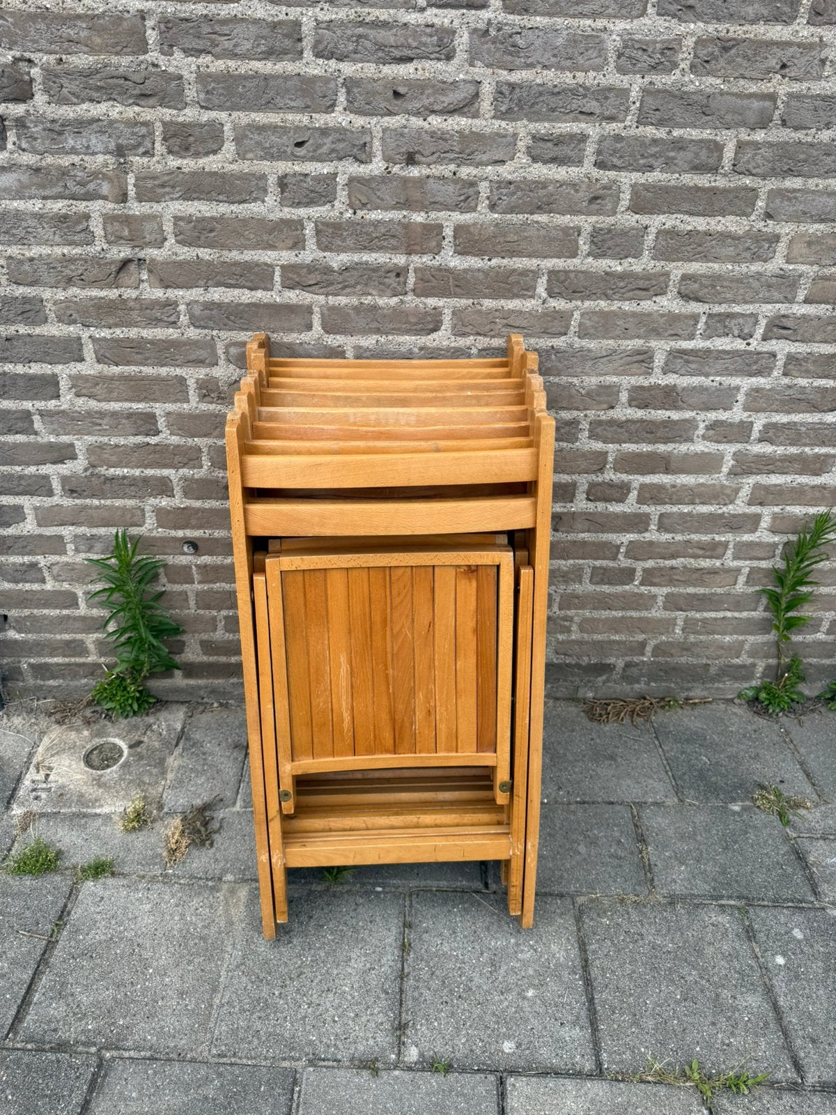 Set van 8 hardhouten klapstoelen ‘70 (stuksprijs), Ophalen of Verzenden, Zo goed als nieuw, Nvt, Vijf, Zes of meer stoelen