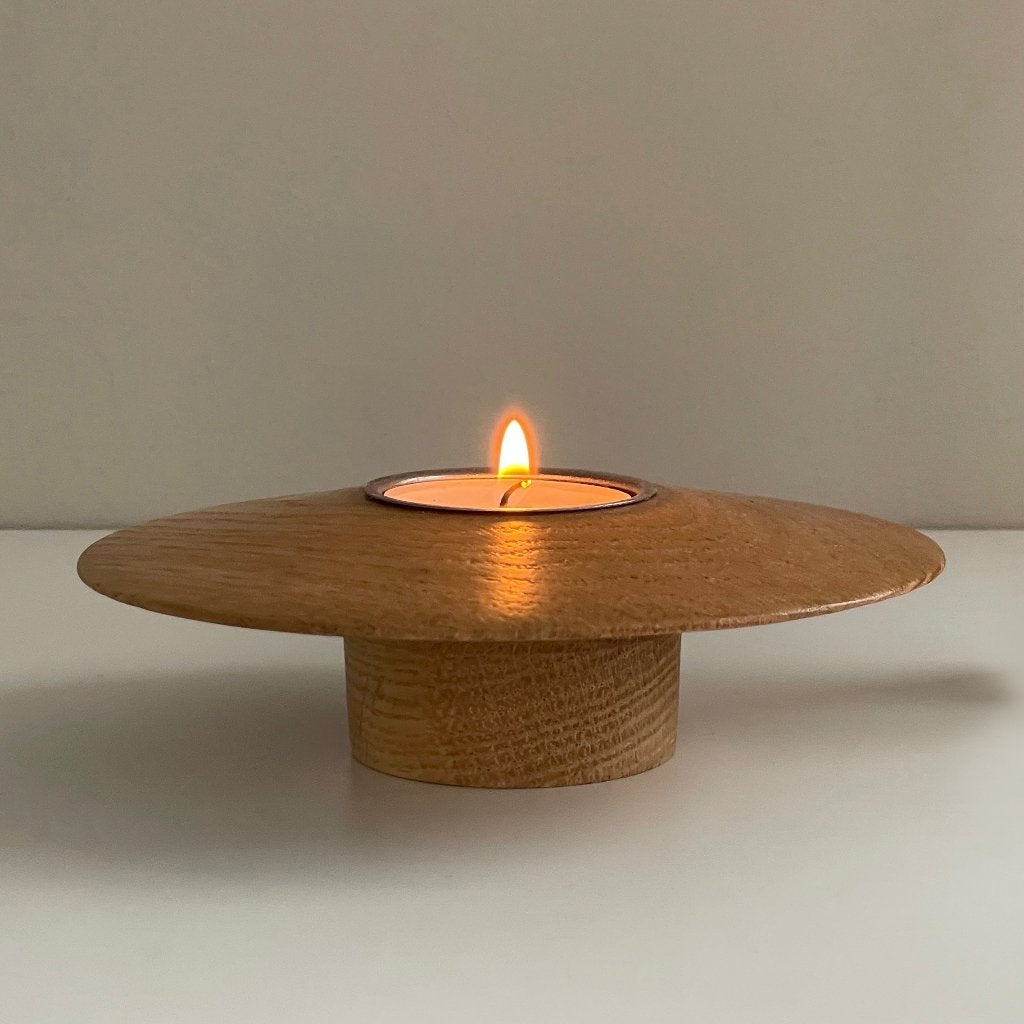 Scandinavisch Design KANDELAAR oak eik hout space ufo Deens, Gebruikt, -, Ophalen of Verzenden, 5 cm