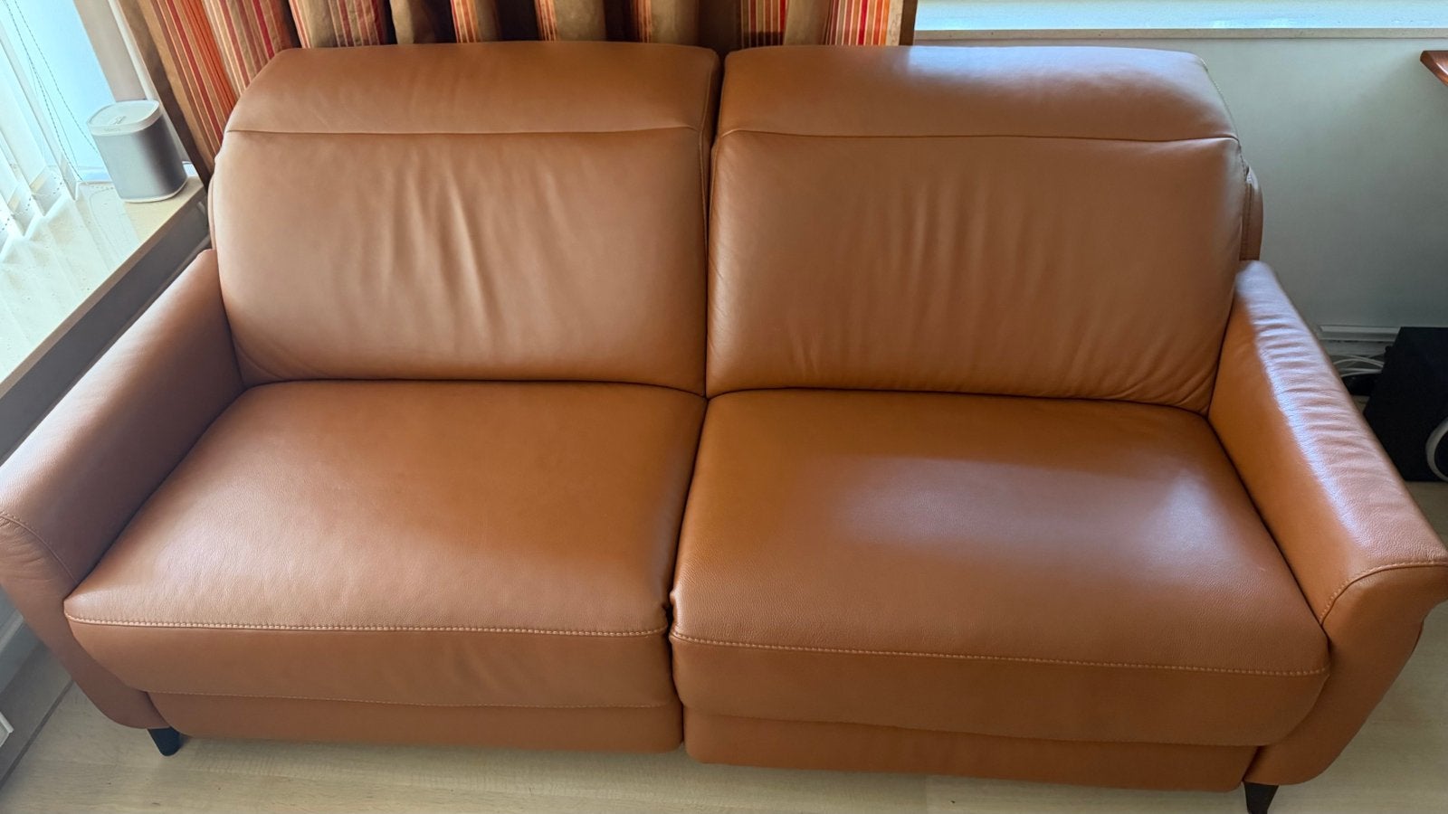 Bruin lederen relaxbank, Huis en Inrichting, Ophalen, Zo goed als nieuw, 75 tot 100 cm, Minder dan 150 cm