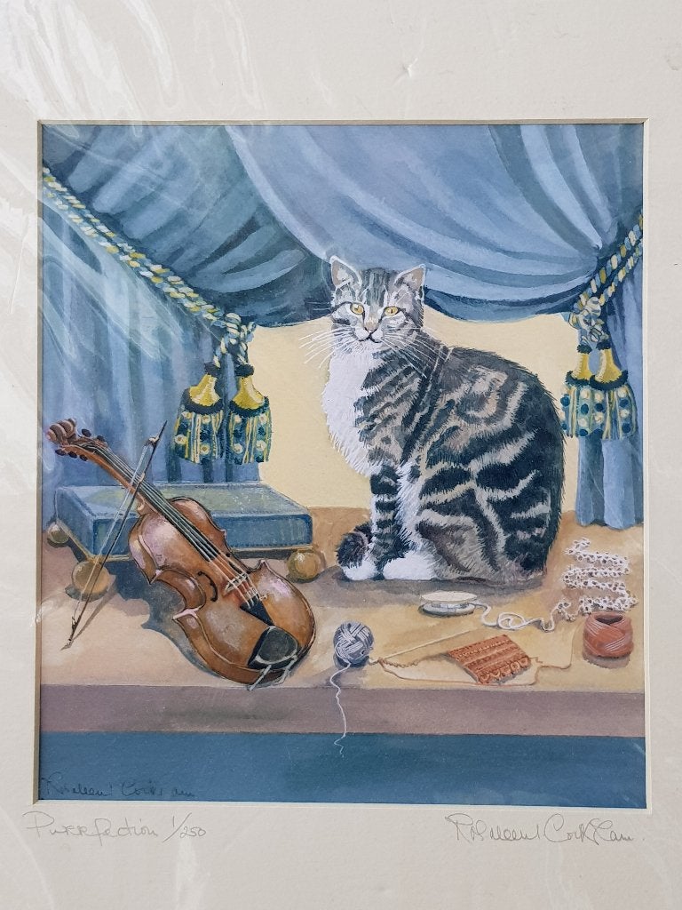 Mooie originele litho uit Engeland van poes of kat 27-28 cm., Antiek en Kunst, Kunst | Litho's en Zeefdrukken, Gelimiteerde oplage