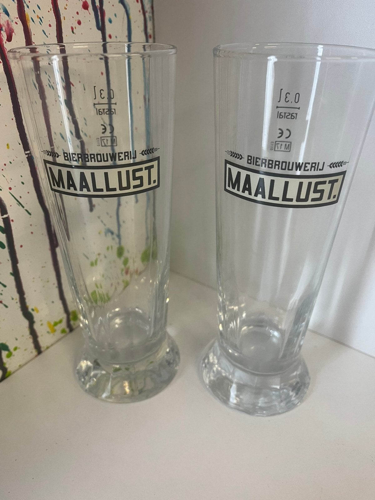Maallust bierglazen set vsn 2 glazen, Verzamelen, Ophalen of Verzenden, Nieuw, Glas of Glazen, Overige merken