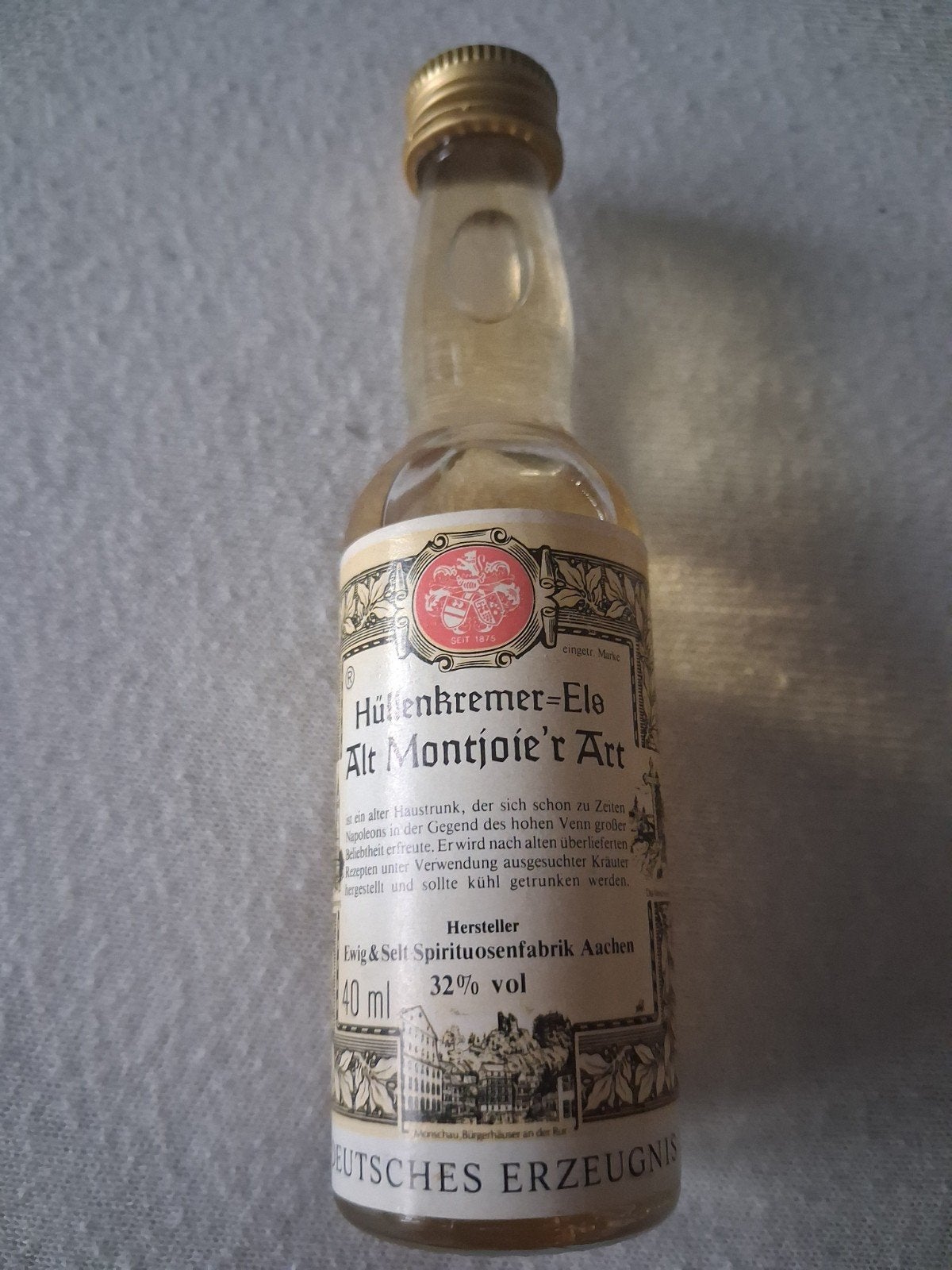 Hüllenkremer-Ele Alt Montjoie'r Art 40ml 32% vol, Antiek en Kunst, Ophalen of Verzenden