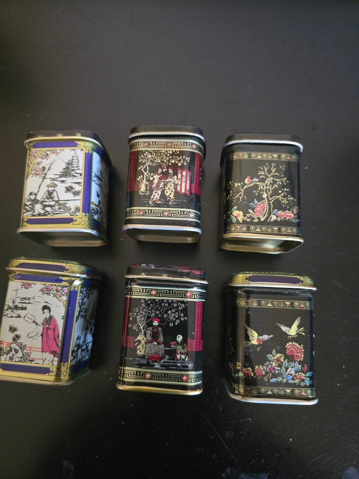 Set van 6 Oost-Aziatische metalen blikjes, Verzamelen, Blikken, Ophalen of Verzenden, Gebruikt, Thee, Overige merken