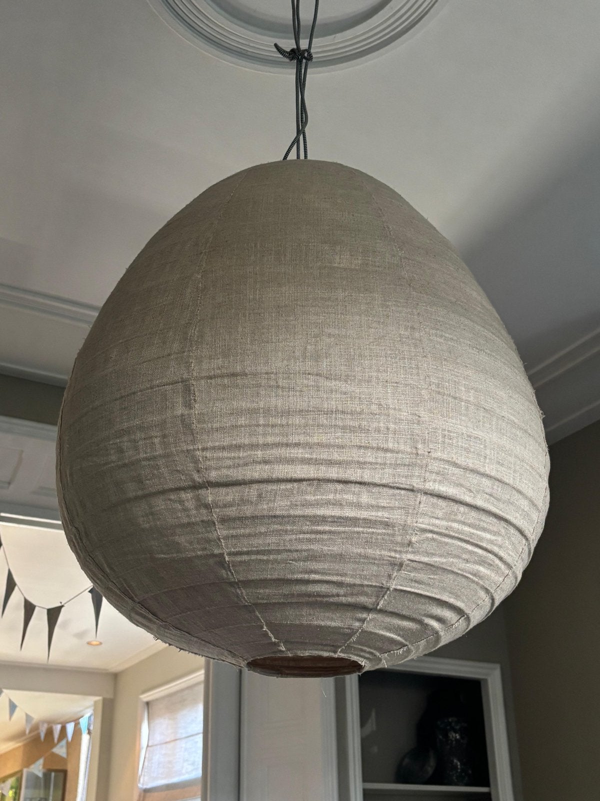 Grote linnen hanglamp - Oosterse stijl, Ophalen, Zo goed als nieuw, Textiel, E27 (groot)