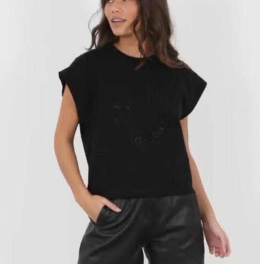 zomerse zwarte top met logo LaLa Berlin mt XS (S) katoen, Verzenden, Zwart, Zo goed als nieuw, Korte mouw