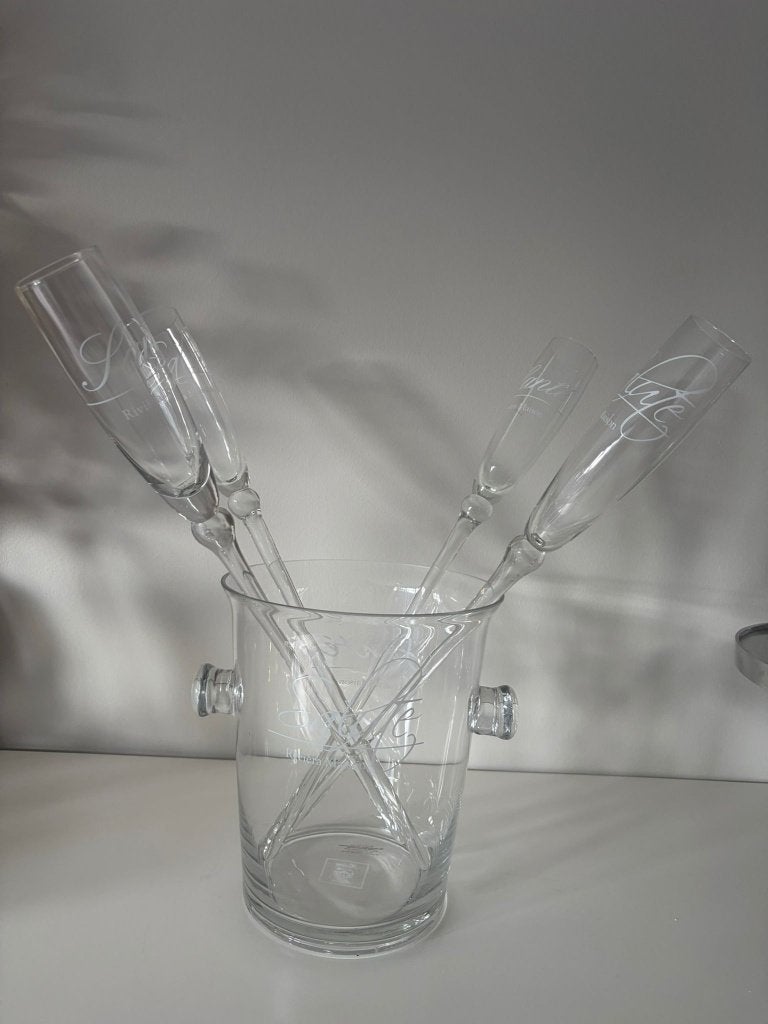 Rivièra Maison glazen champagnekoeler met 4 champagne flutes, Ophalen, Zo goed als nieuw, Overige typen