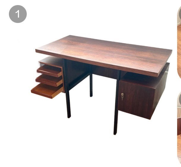 Mid Century Dutch Design bureau, Huis en Inrichting, Bureaus, Ophalen, 120 cm, Hout, Zo goed als nieuw