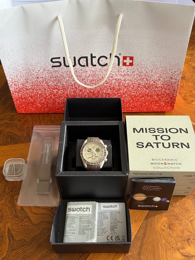 Omega x Swatch Mission to Saturn, Sieraden, Tassen en Uiterlijk, Ophalen, Kunststof, Polshorloge, Nieuw