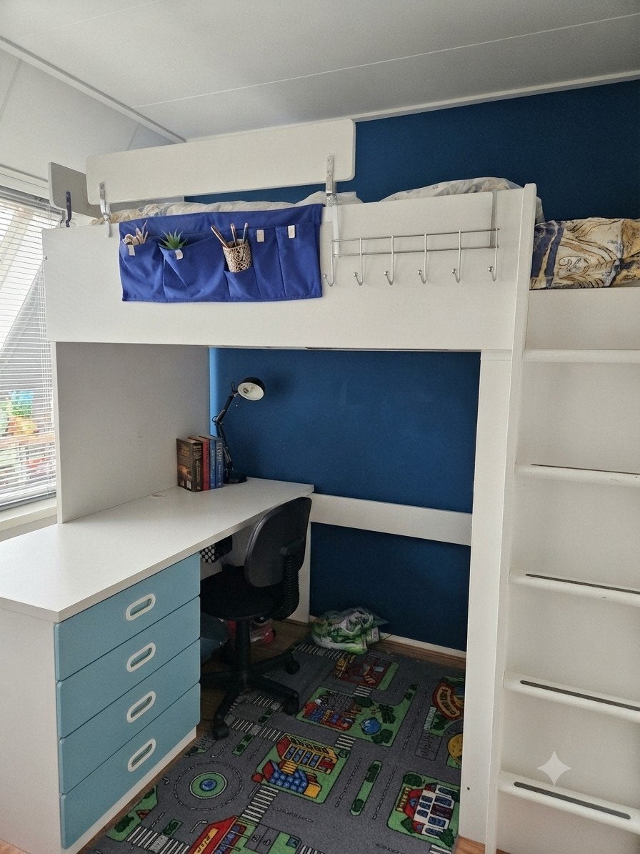 Ikea SMÅSTAD Hoogslaper bed met bureau en 3 lades, 90x200, Ophalen, Eenpersoons, Zo goed als nieuw, 200 cm