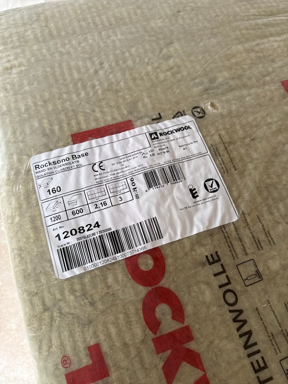 Rockwool Rocksone Base Steenwol isolatie 160mm dik, Ophalen, 12 cm of meer, Nieuw, Steenwol