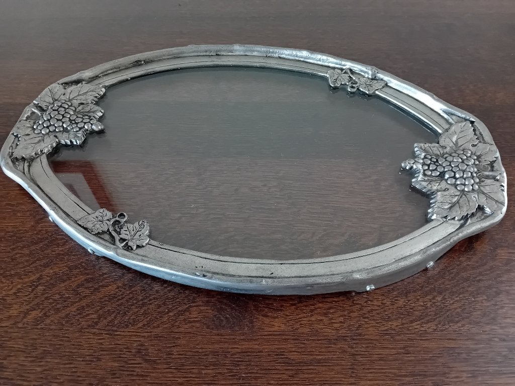 tinnen (C&K Tiel) theeblad / dienblad met glasplaat, Ophalen, Glas, Dienblad, Ovaal