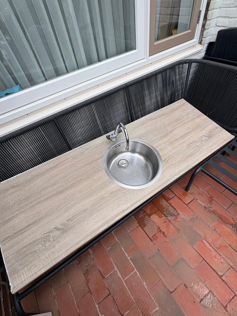 Keller aanrechtblad met RVS spoelbak en kraan, 150 tot 200 cm, Ophalen of Verzenden, Zo goed als nieuw, Minder dan 100 cm