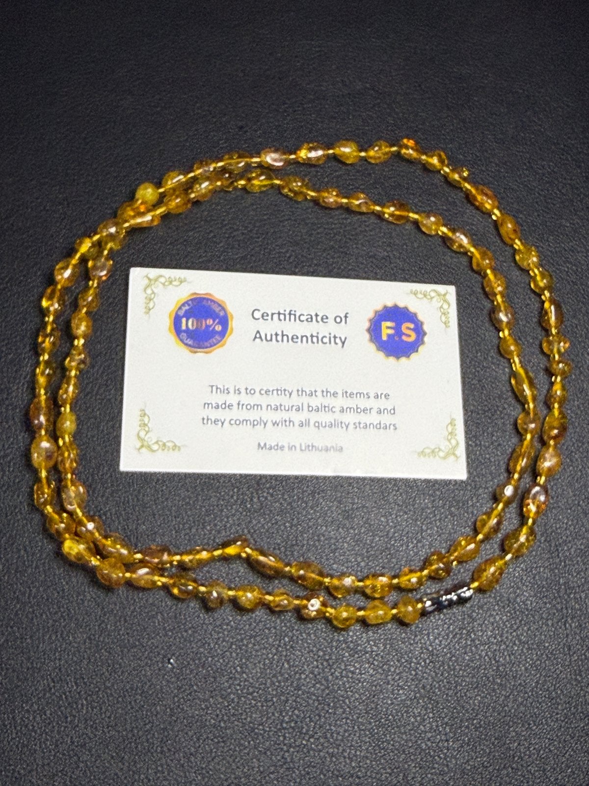 Originele amber ketting voor volwassenen met certificaat, Geel, Nieuw, Ophalen of Verzenden, Steen of Mineraal