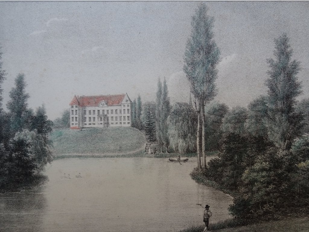litho kasteel Heers Limburg Belgie, Jobard, 1825, Origineel, Ophalen of Verzenden, Landschappen, Lithografie