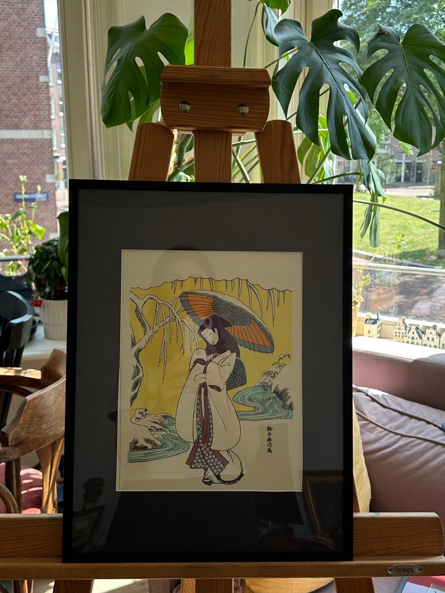 1970s japanese print of a woman, Antiek en Kunst, Kunst | Litho's en Zeefdrukken, Ingelijst, Ophalen of Verzenden, Portret en Figuren